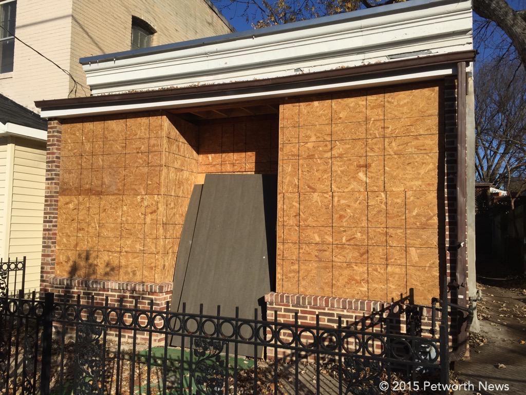 The new front and soon-to-be large windows of Timber Pizza.