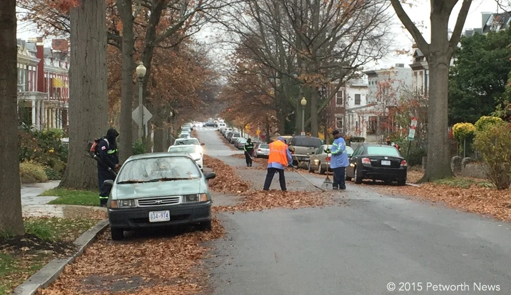 DPW employees working to clear the streets of leaves.