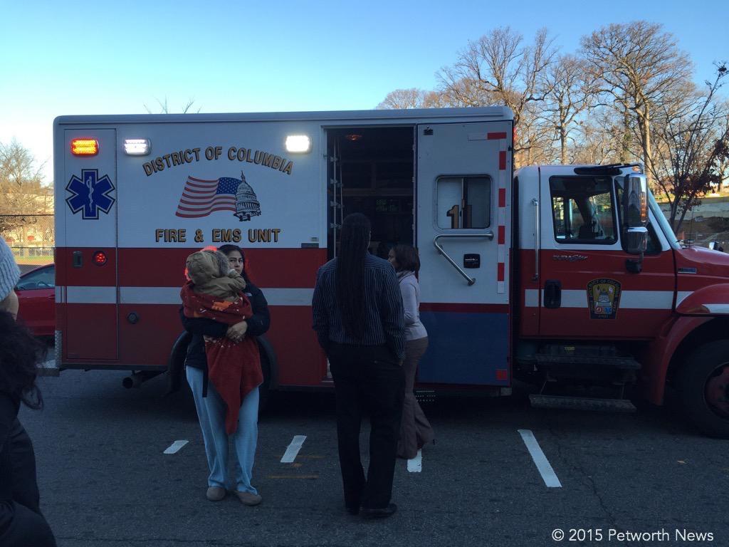 DC FD/EMS ambulance at Powell Elementary, Dec 3 2015