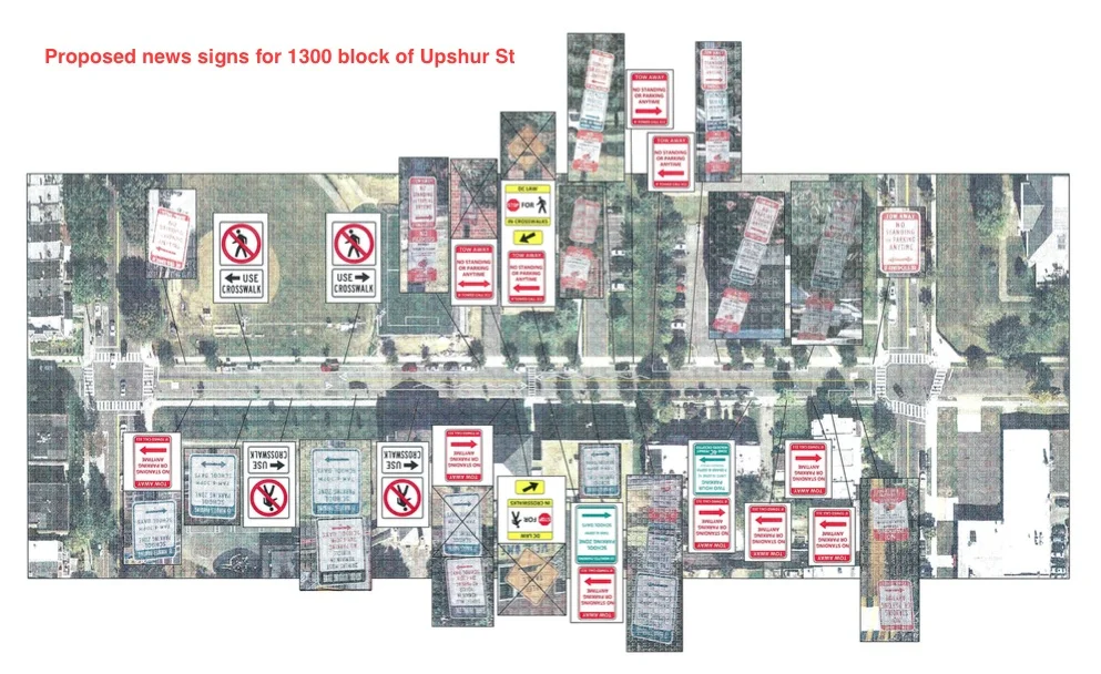 Draft of proposed new signage along the 1300 block of Upshur St (courtesy DDOT)