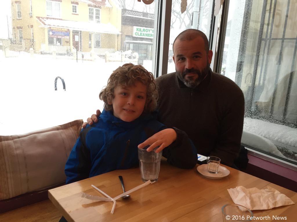  Ben Temchine and his son enjoying Domku during the Blizzard. 