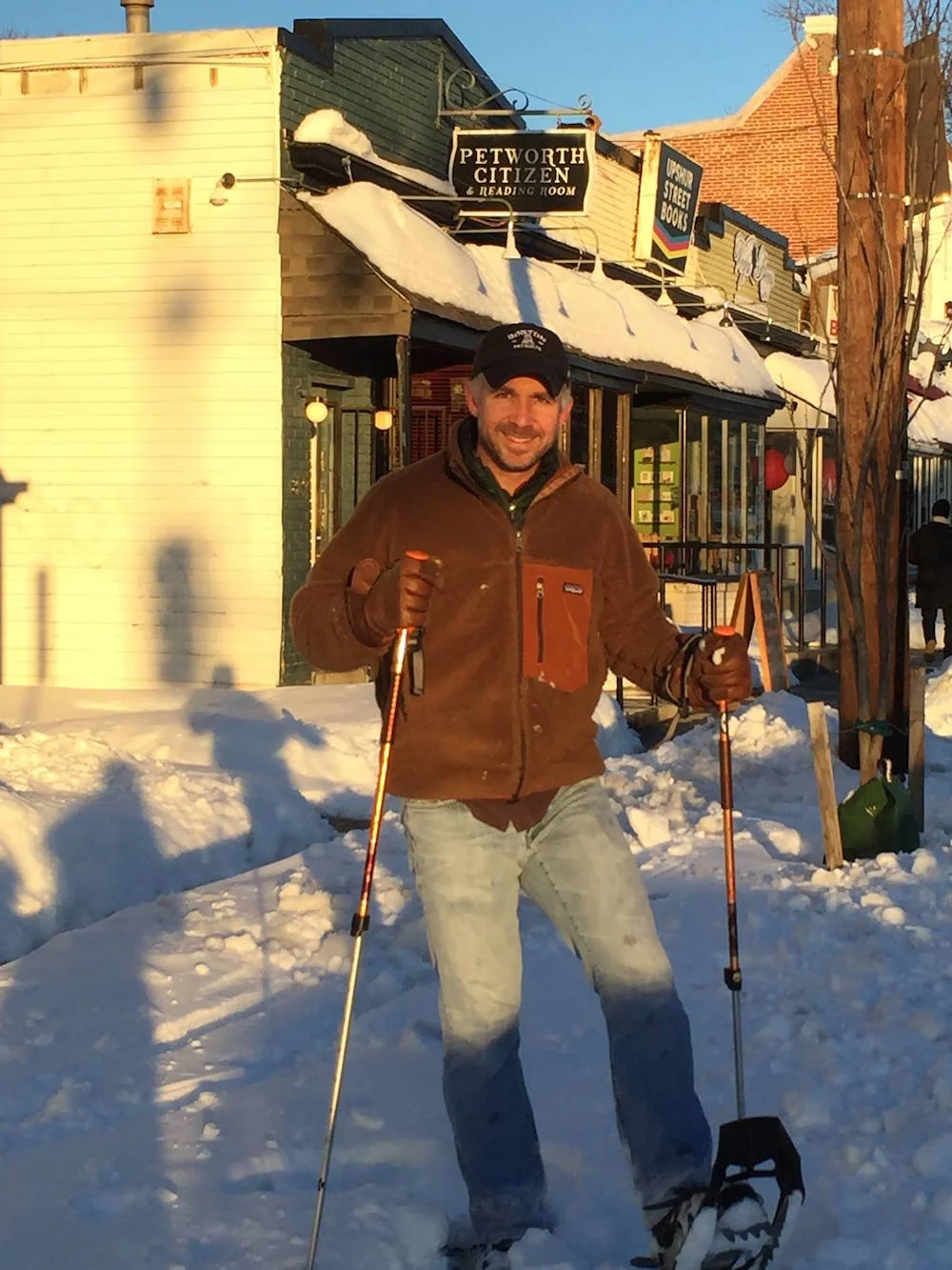Adam Rosenberg snowshoes over from 14th Street to Petworth Citizen to enjoy a beer.