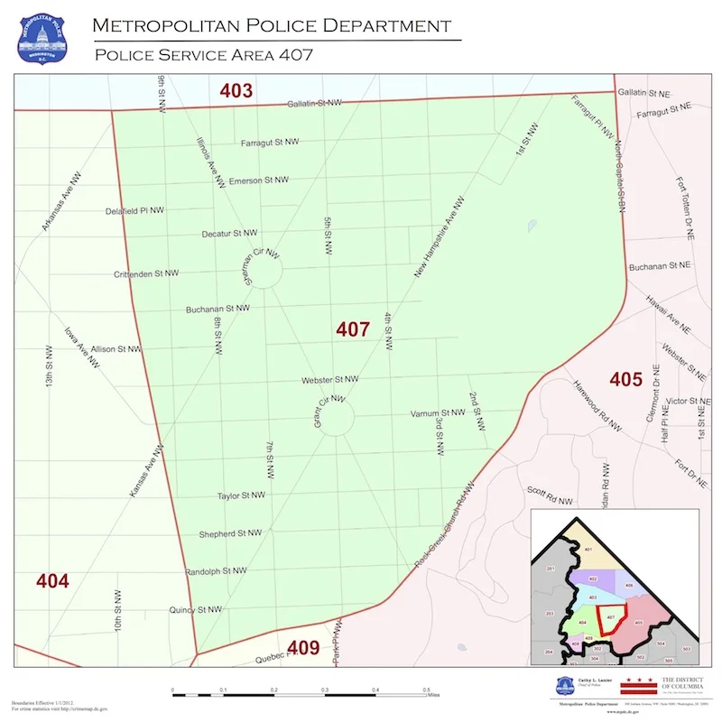 The Police Service Area 407 covers the area in green.