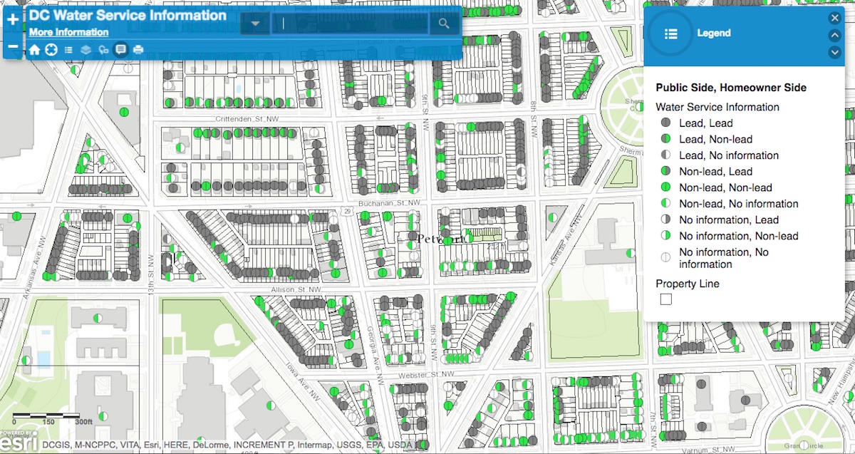 Map of lead pipes in Petworth ( DC Water )