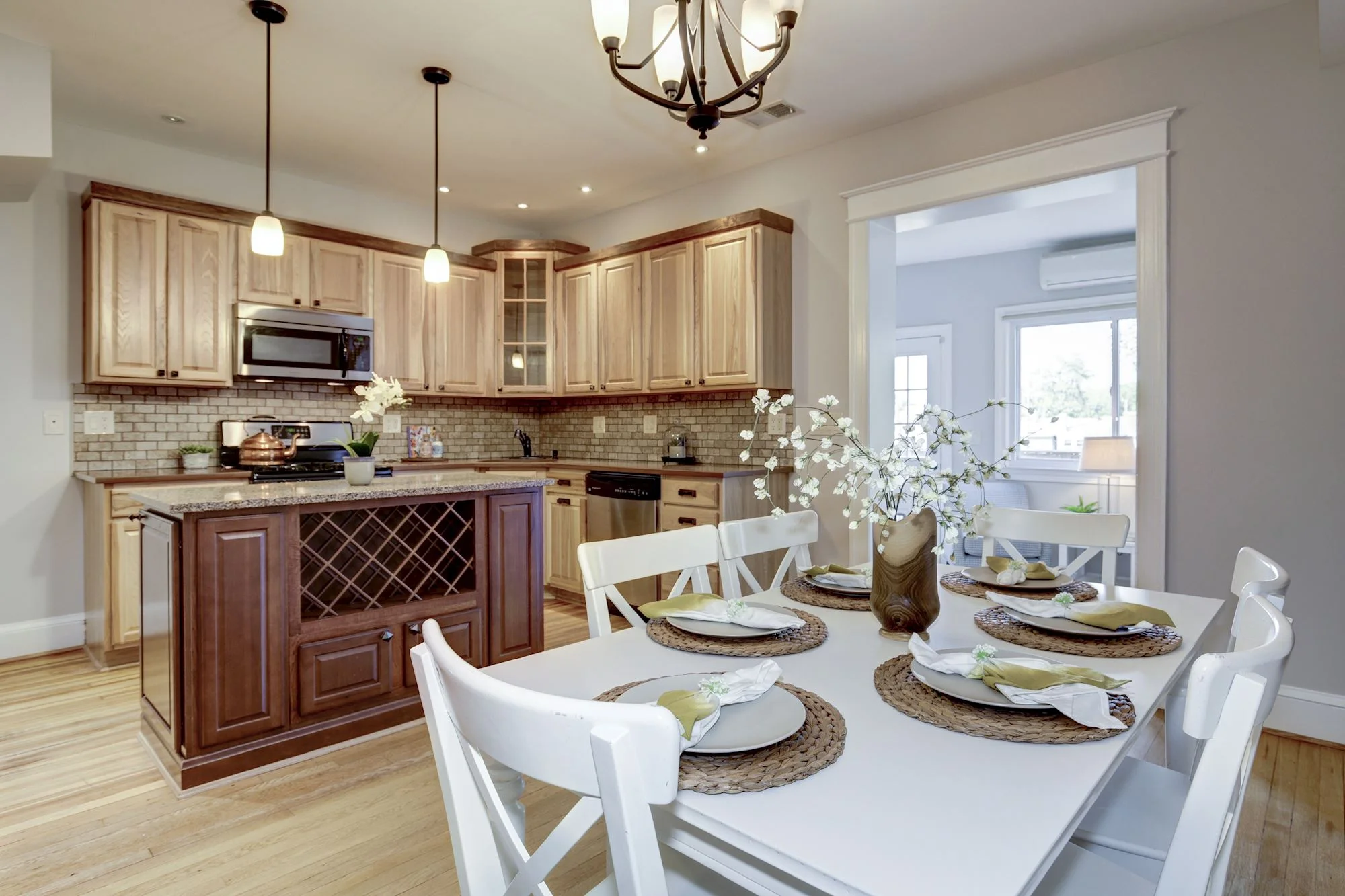 A new kitchen with room for a table.