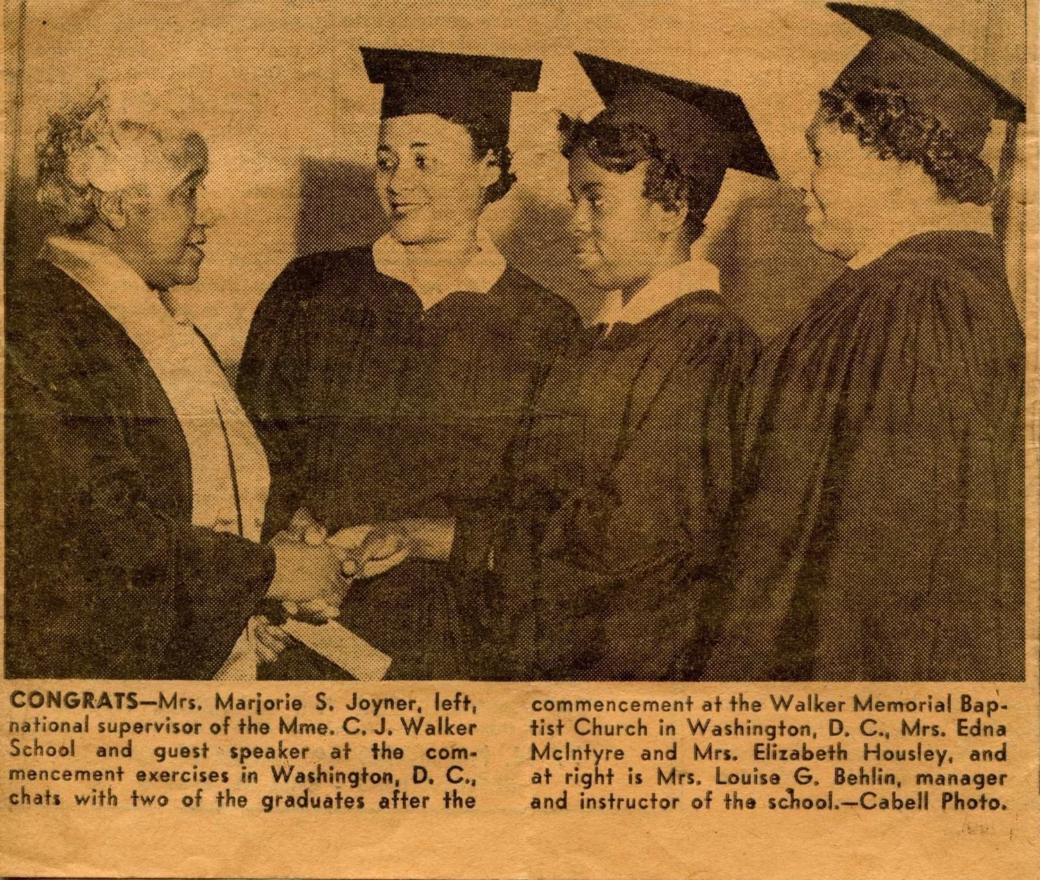 A picture of Linda's Aunt Edna receiving her graduation certificate from the Madam CJ Walker School.