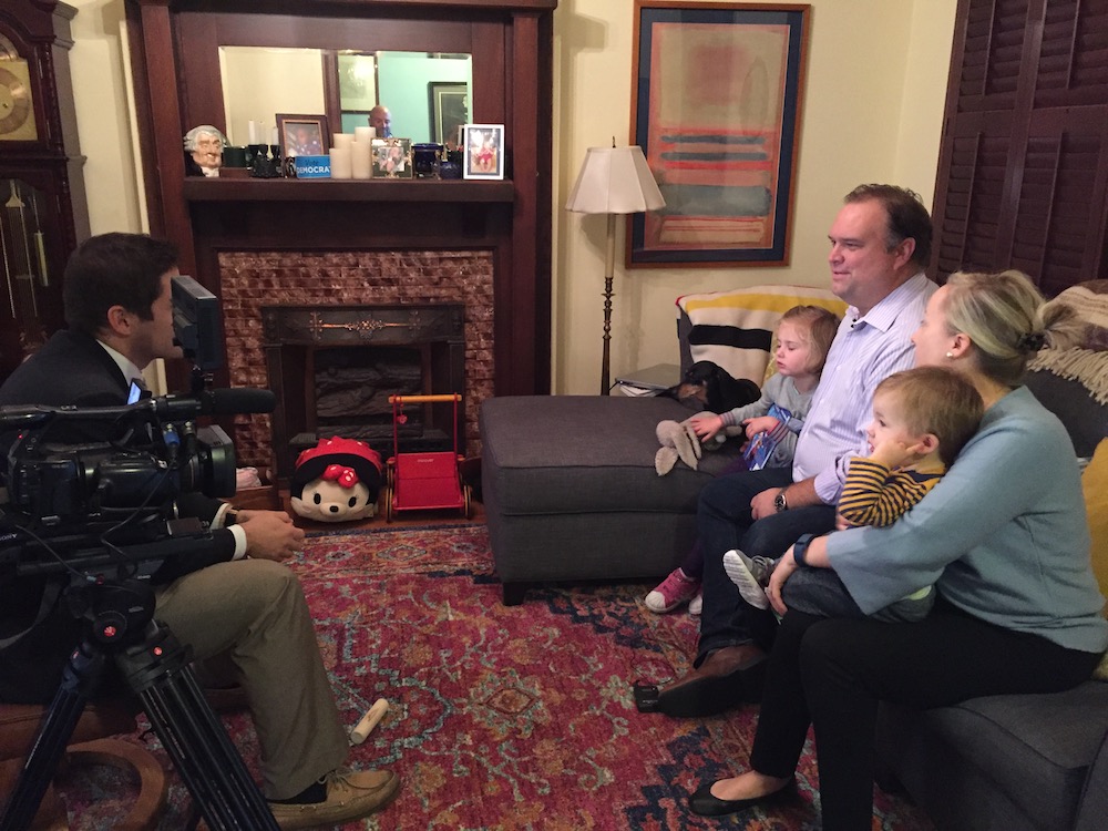 The Videnieks family getting interviewed by WUSA 9 reporter Evan Koslof