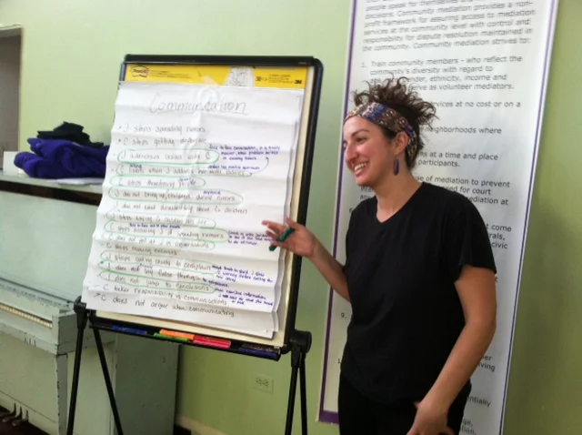 Petworth resident Caroline Cragin leading a mediation training session