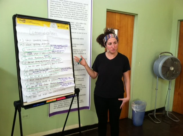 Petworth resident Caroline Cragin leading a mediation training session