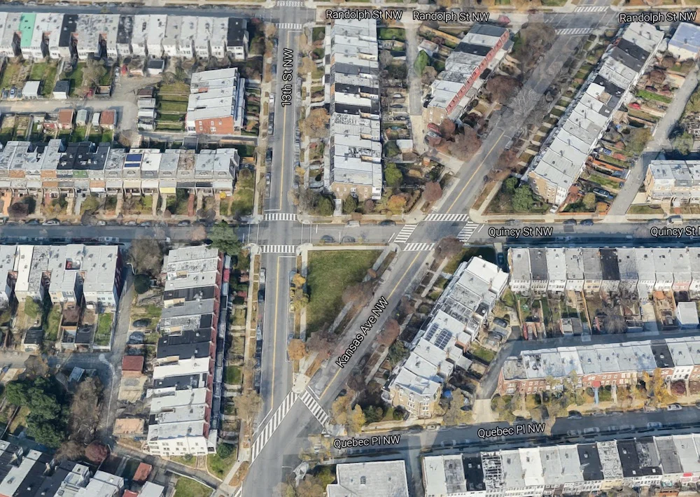 The triangular park at Quincy & 13th Street NW