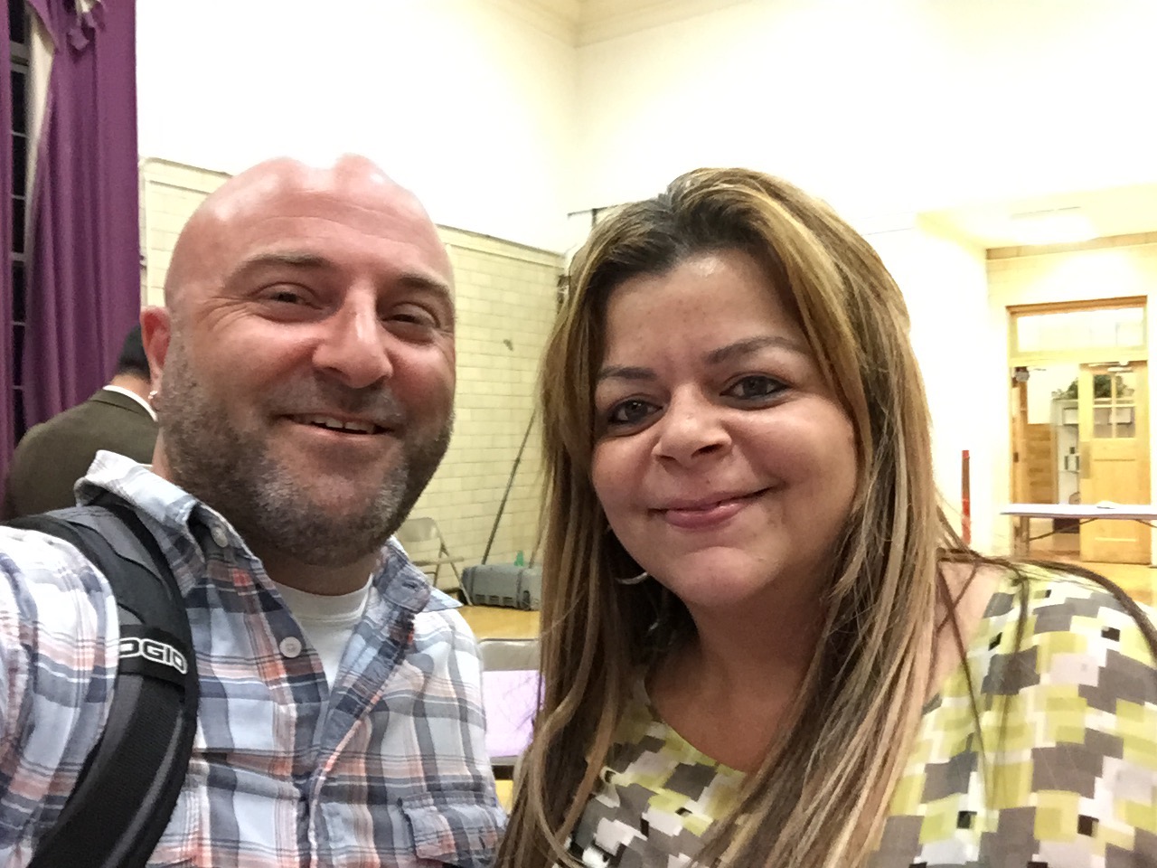   Mayor's Ward 4 Liaison Jasmin Benab poses for a selfie with Drew at an ANC 4D meeting, Aug 18, 2015.  