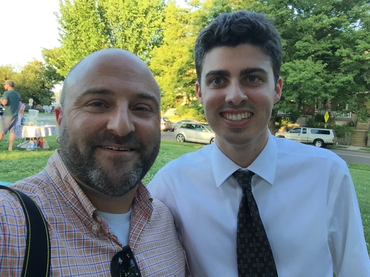   Jackson Carnes (Ward 4 Constituent Services Director) poses for a selfie with Drew at the SW Petworth&nbsp;Lemonade Social.    June 24, 2015  