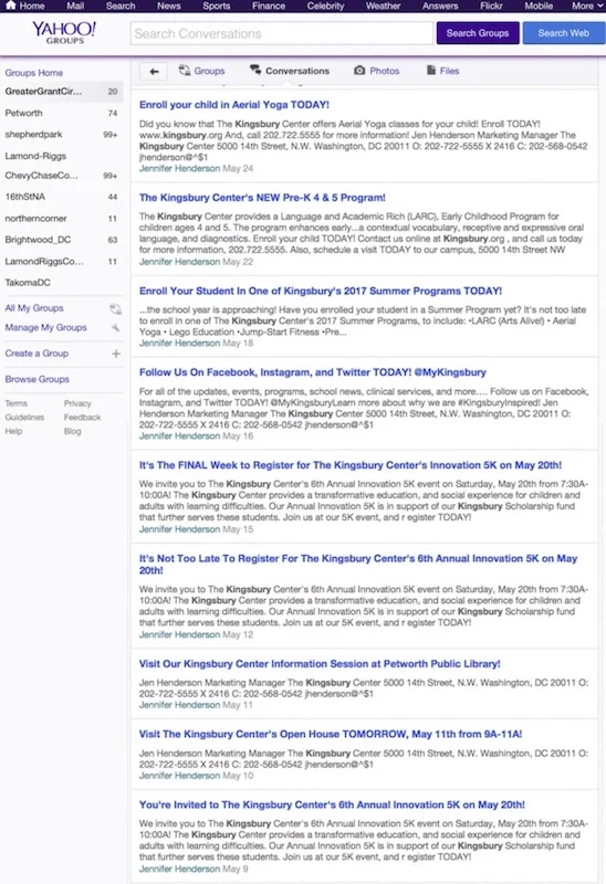 Some of the recent posts to one of the listservs by The Kingsbury Center private school.