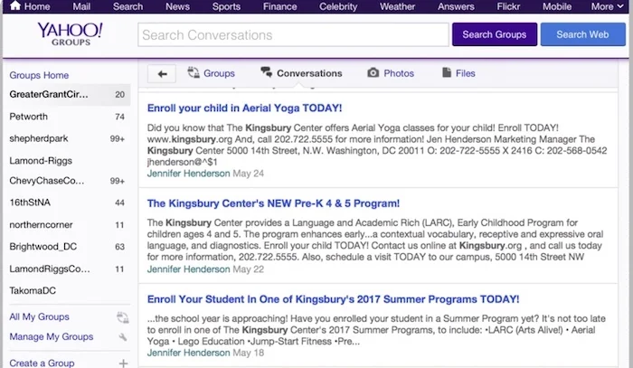 The local Yahoo listservs are a popular way of staying informed and engaged.