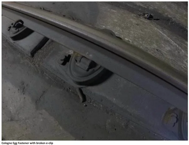 After people living near the Green and Yellow Line tracks near the Georgia Avenue Metro station complained that Metro trains might be shaking their homes, the newly released reports from the FTA show federal inspectors went out in December 2016 to look for a source of the problem. Over a stretch about 1,300 feet, the inspector found “numerous” clips, which were supposed to hold the rails in place, broken off of the fastener bases. When working correctly, the fasteners that had these clips reduce the vibrations going into the tunnel and the neighborhood above. (Photo courtesy Federal Transit Agency & WTOP )