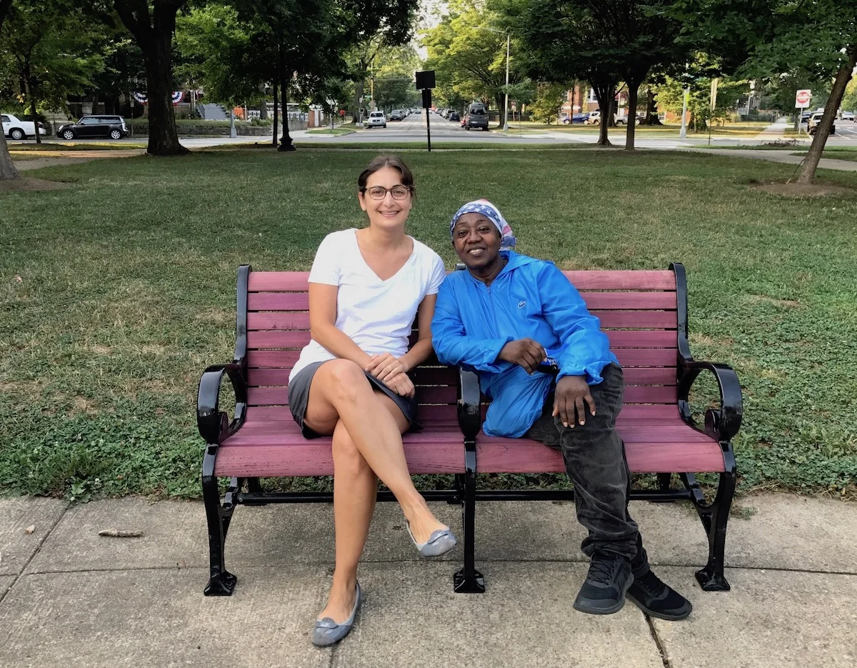ANC Commissioner Amy Hemingway and resident Lydia Barclay were the first to sit and enjoy the new benches