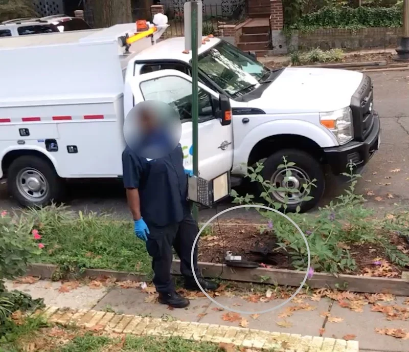 DC Water technician testing and then replacing the water meter at Mr. Nobil's home.