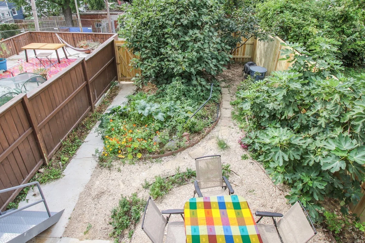 An outdoor oasis of gardening and relaxation.
