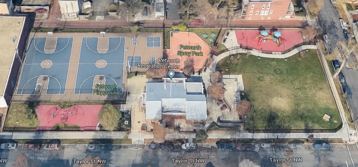 Google Maps satellite view of Petworth Recreation Center