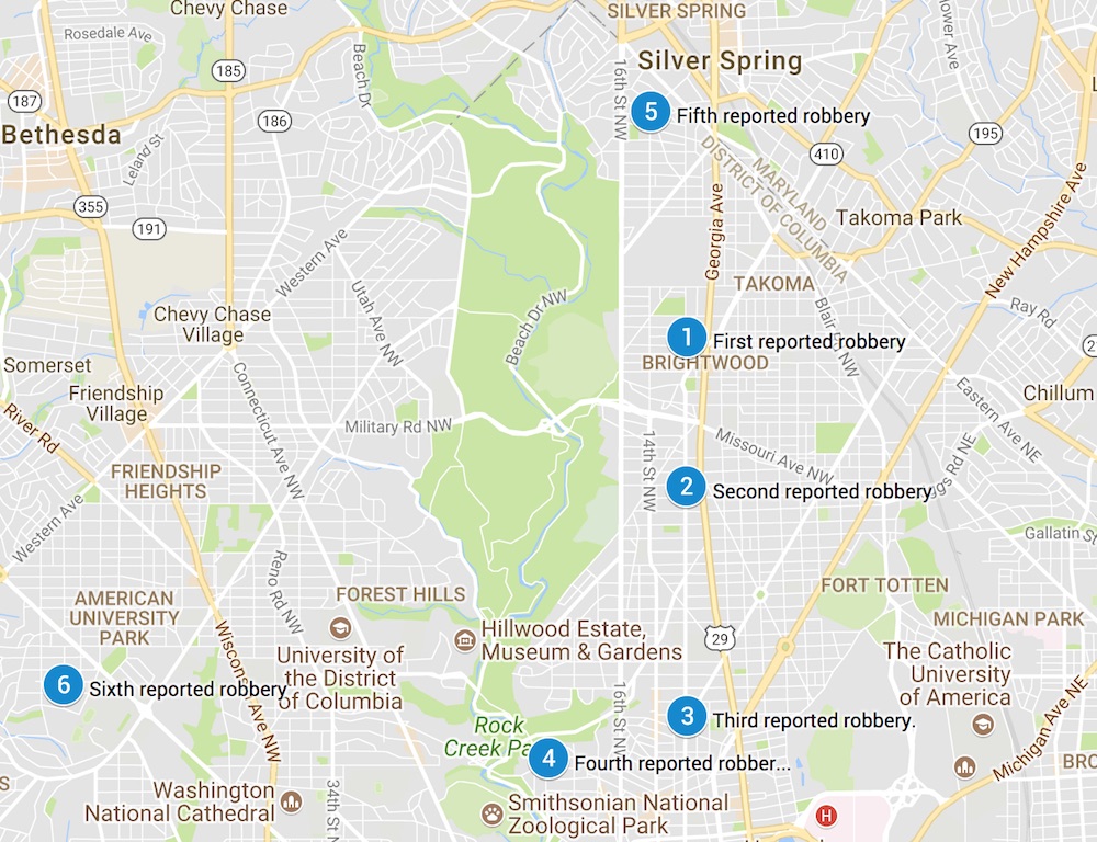 A spree of armed robberies from around the area.