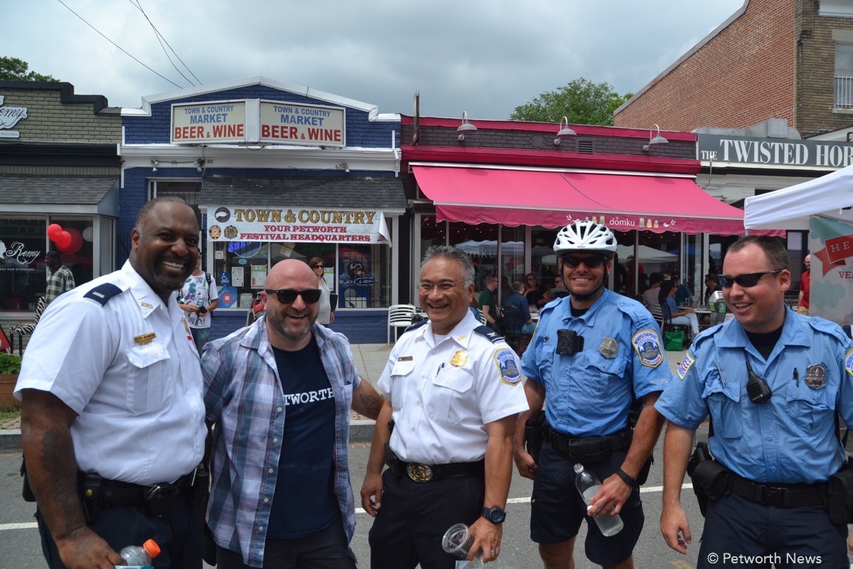 PSA 407 Lieutenant Anthony Washington, Drew Schneider, Assistant Chief Manlapaz, Officer Eric Frost and Officer Chris Glasscock at the 2016 Celebrate Petworth Festival