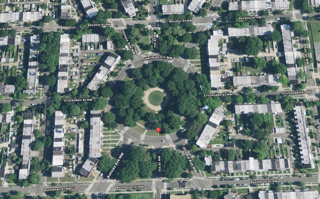 Satellite view of Sherman Circle (Apple Maps)