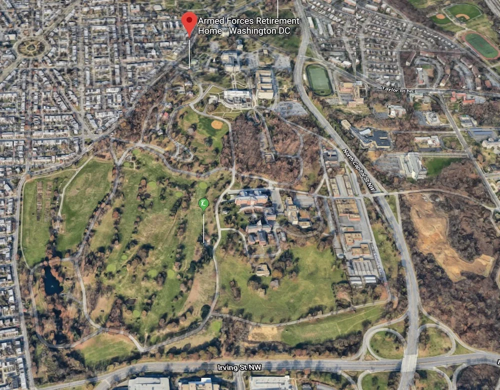 Google Maps satellite view of the property of the Armed Forces Retirement Home