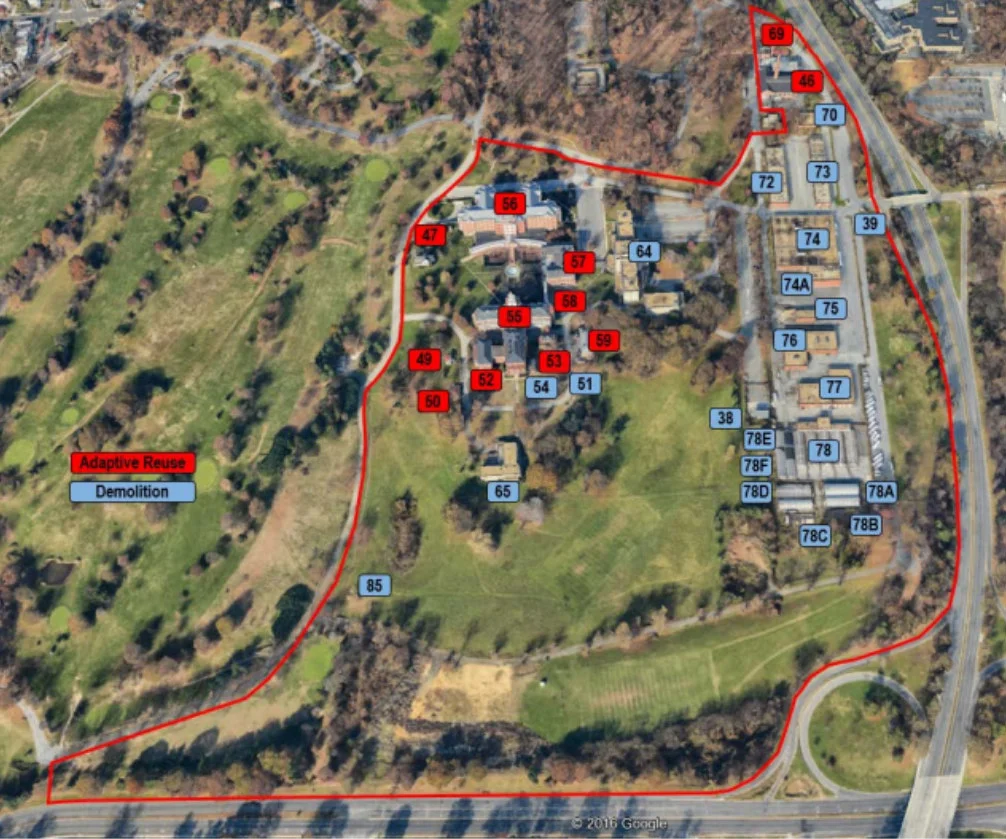 Map of redevelopment area and fate of existing buildings. ( UrbanTurf )