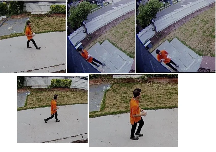 It's not like this fellow was thirsty... he has a drink in his hand. (Images from resident's security camera, posted to Next Door website).