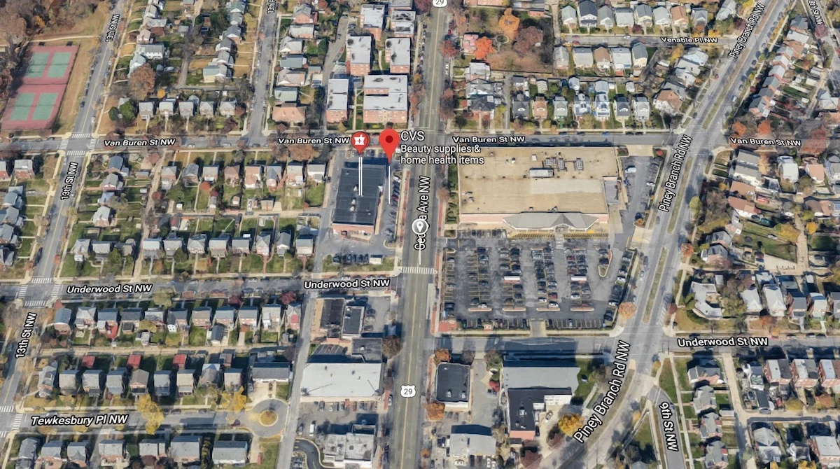 CVS, corner of Van Buren & Georgia, was robbed on Saturday, Sept 1st. (image: Google Maps)