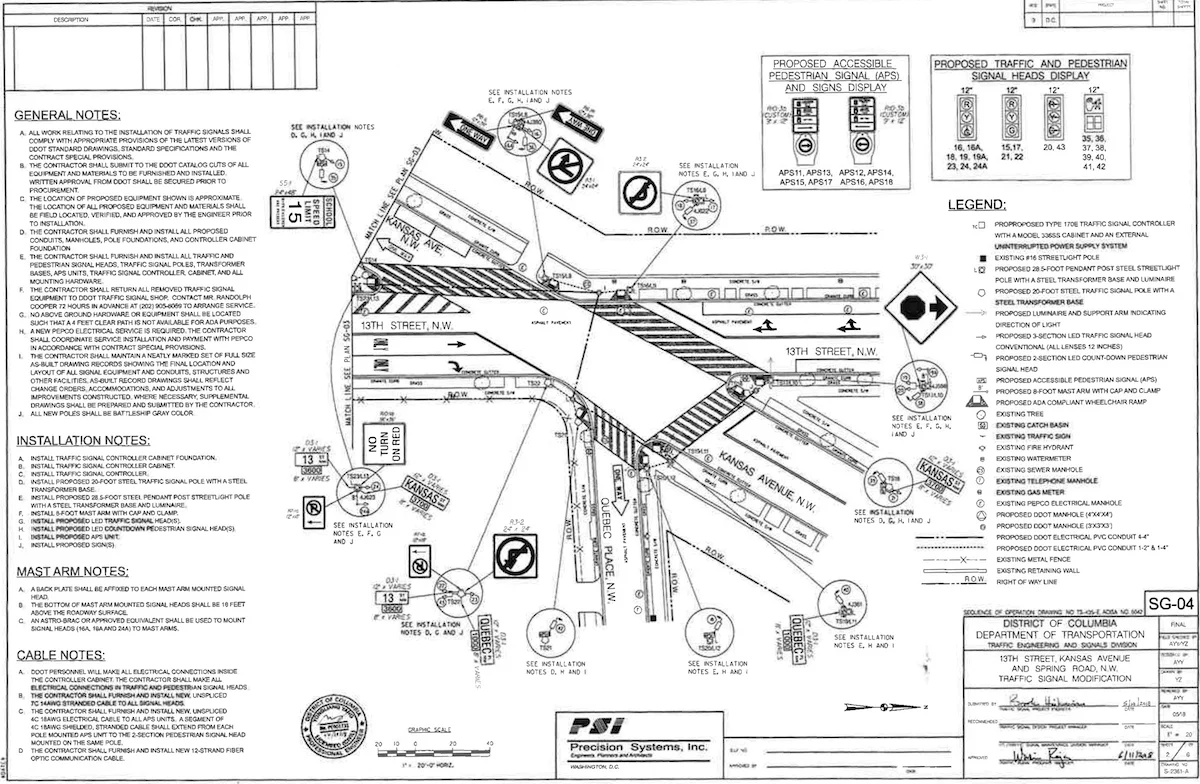 Description of some changes to the Spring, Kansas and 13th intersection (credit: DDOT)