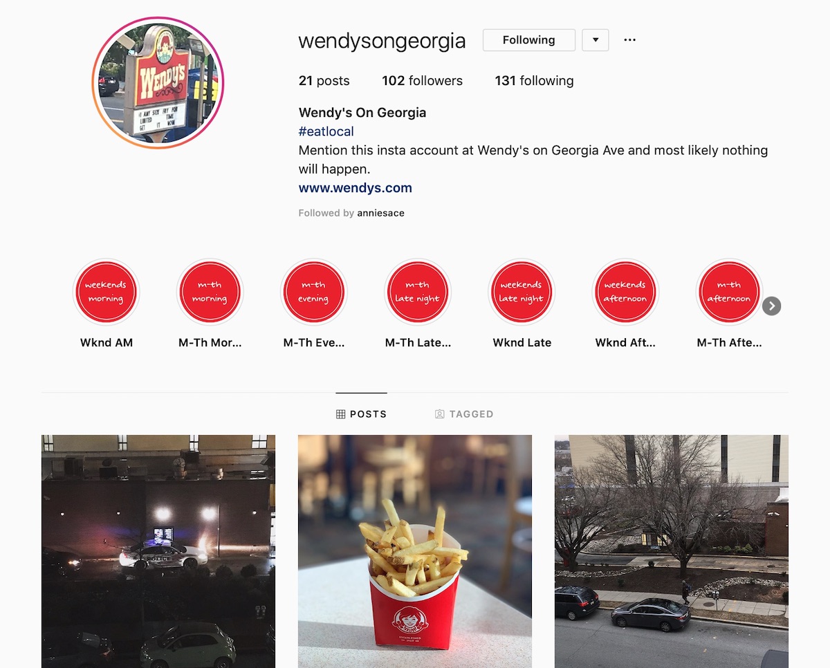 A screen capture of the WendysonGeorgia Instagram account
