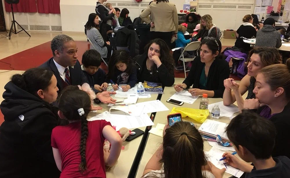 Councilmember Todd meets with parents and students at Powell Elementary, a Spanish-language elementary immersion program in Petworth.