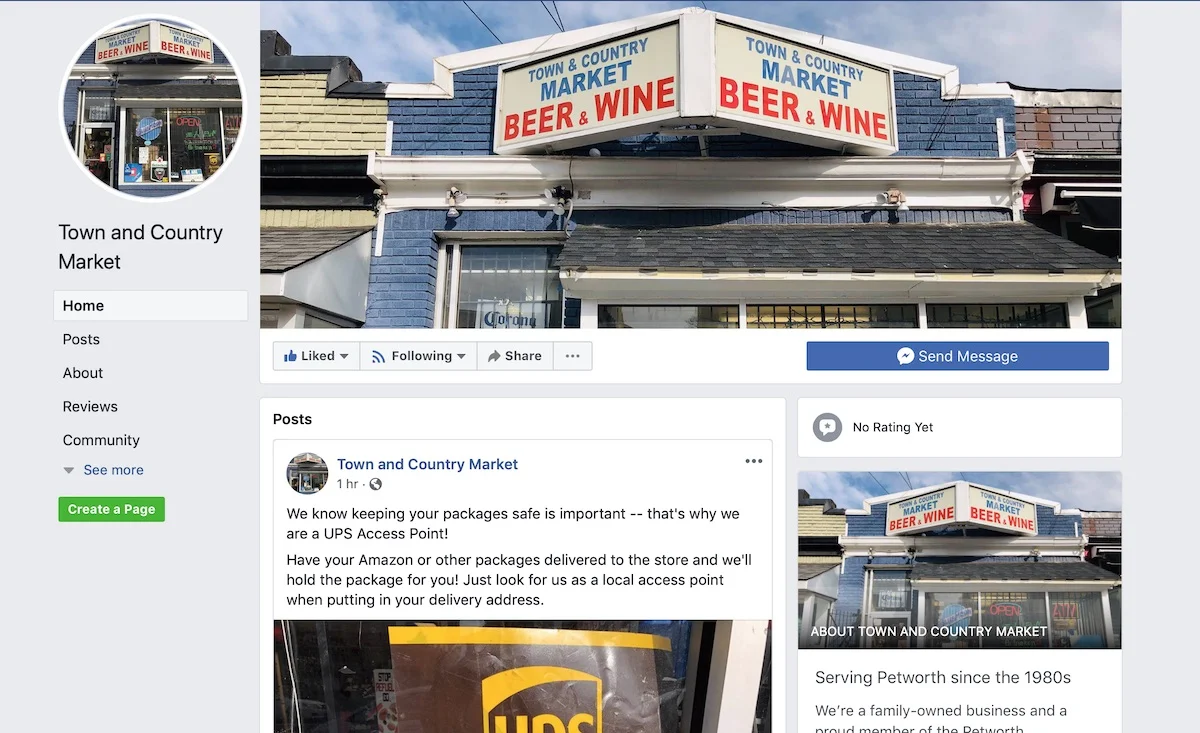 The new Facebook Page for Town & Country Market on Upshur