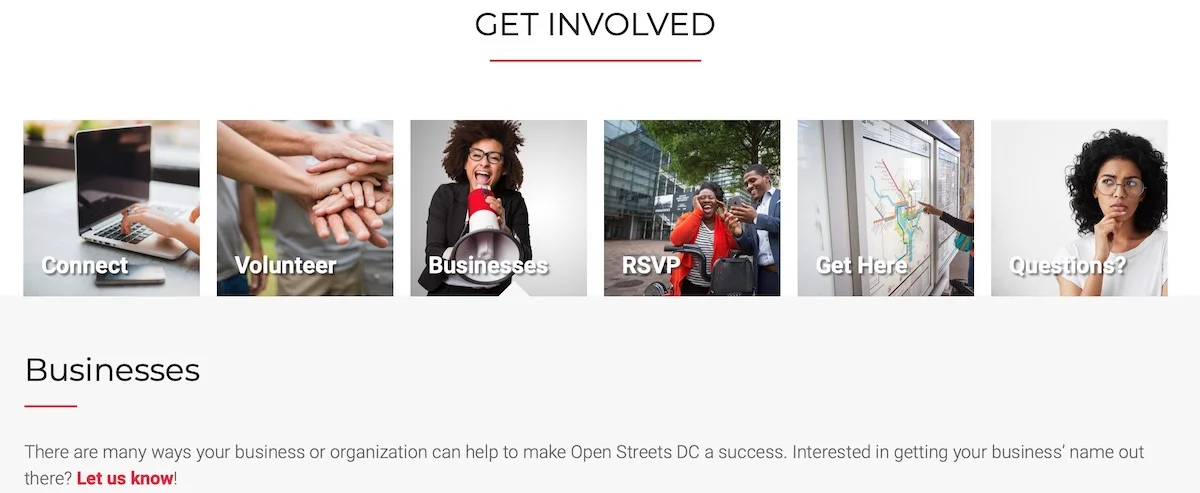 Screen capture of DDOT’s Open Streets website