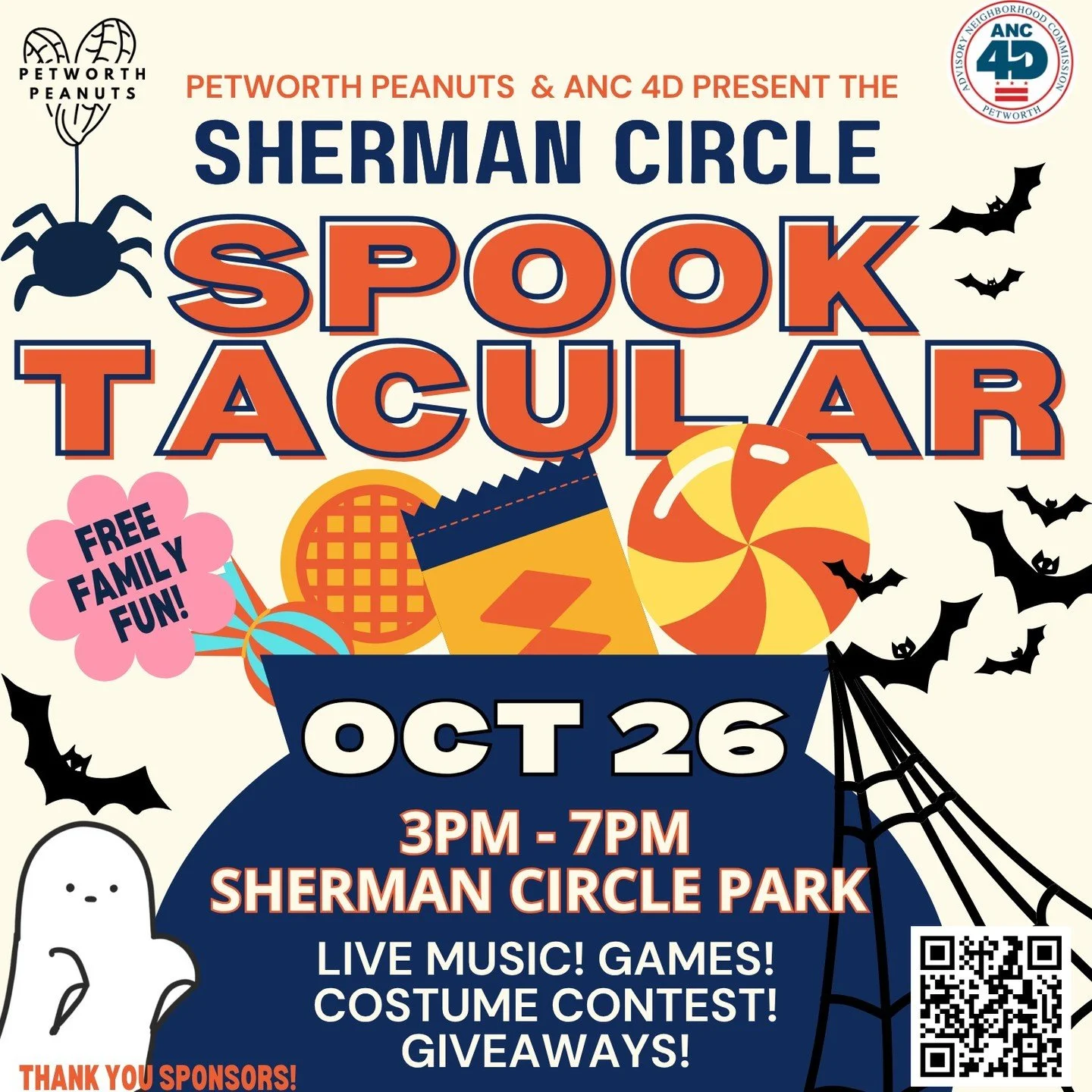 Bring the family out for a howling good time at the 5th Annual Sherman Circle Spooktacular on Sunday, October 26th from 3-7pm. It’s a free, family-friendly Halloween celebration for the entire Petworth community, hosted by @petworthpeanuts and