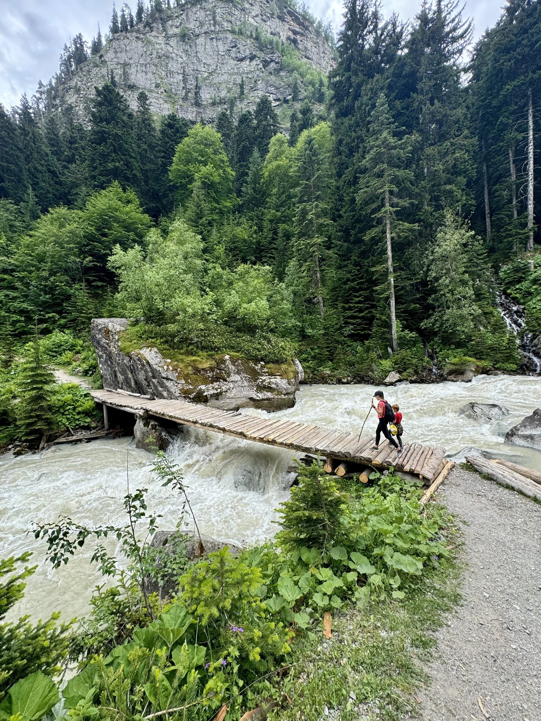 Footbridge over a mountain river in Svaneti, Georgia