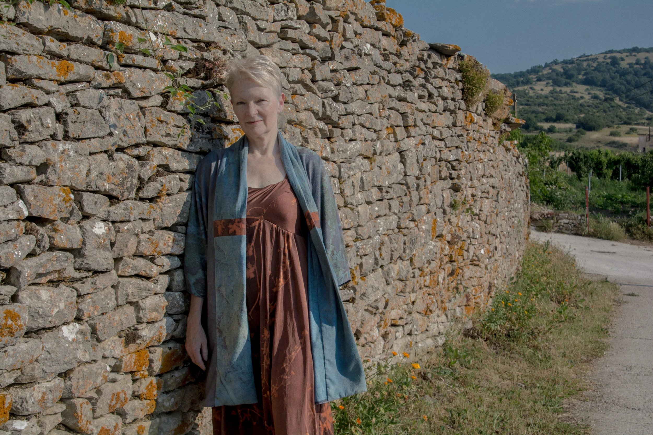Dress and Jacket ecoprinted and made by me under the goodness of Irit Dulman and Shahaf Shriki in the workshop “Textiles con Alma” Spain 2017.  Photograph: Idan Levy