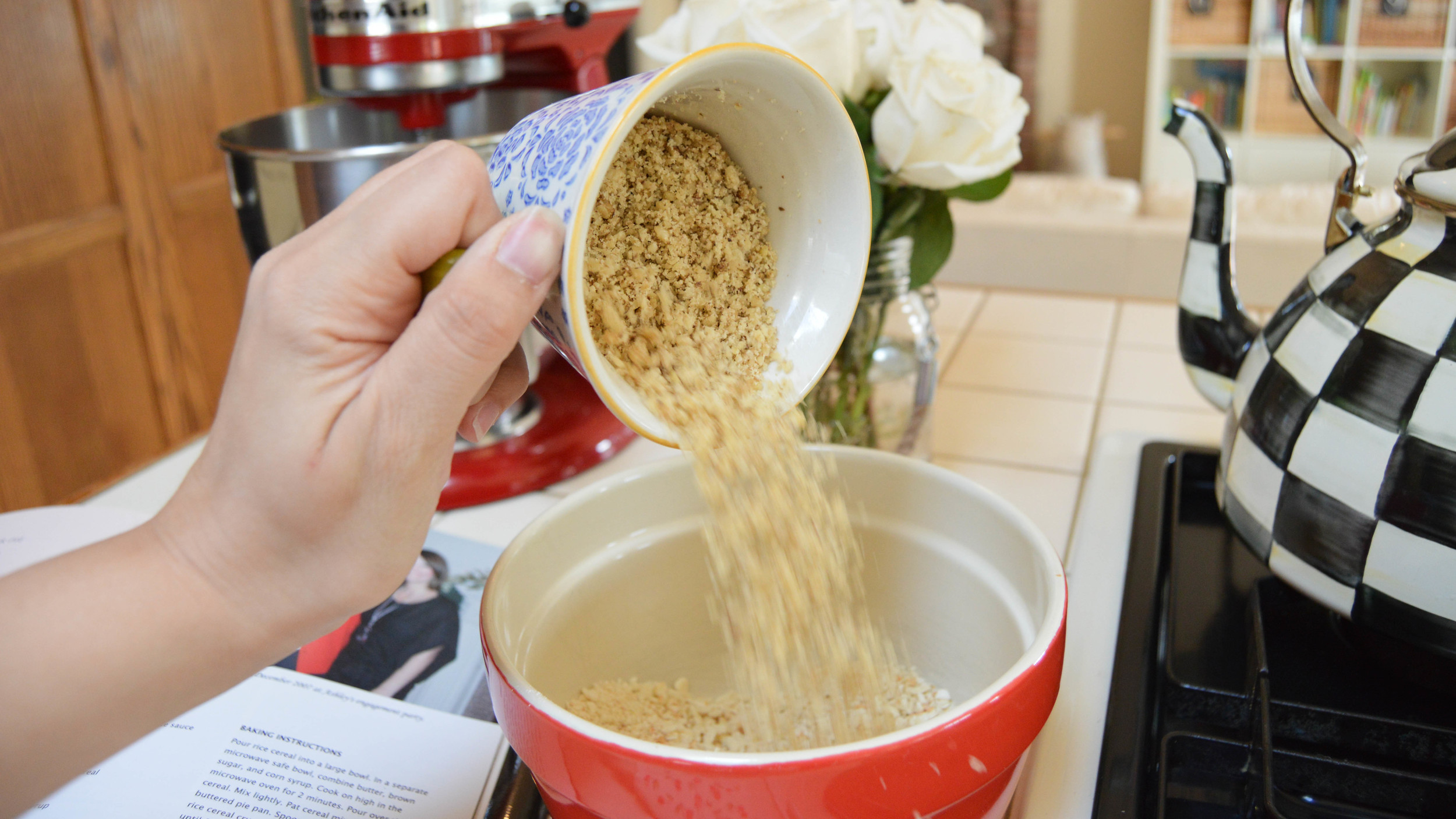 Add nuts to cracker mixture. Set aside.