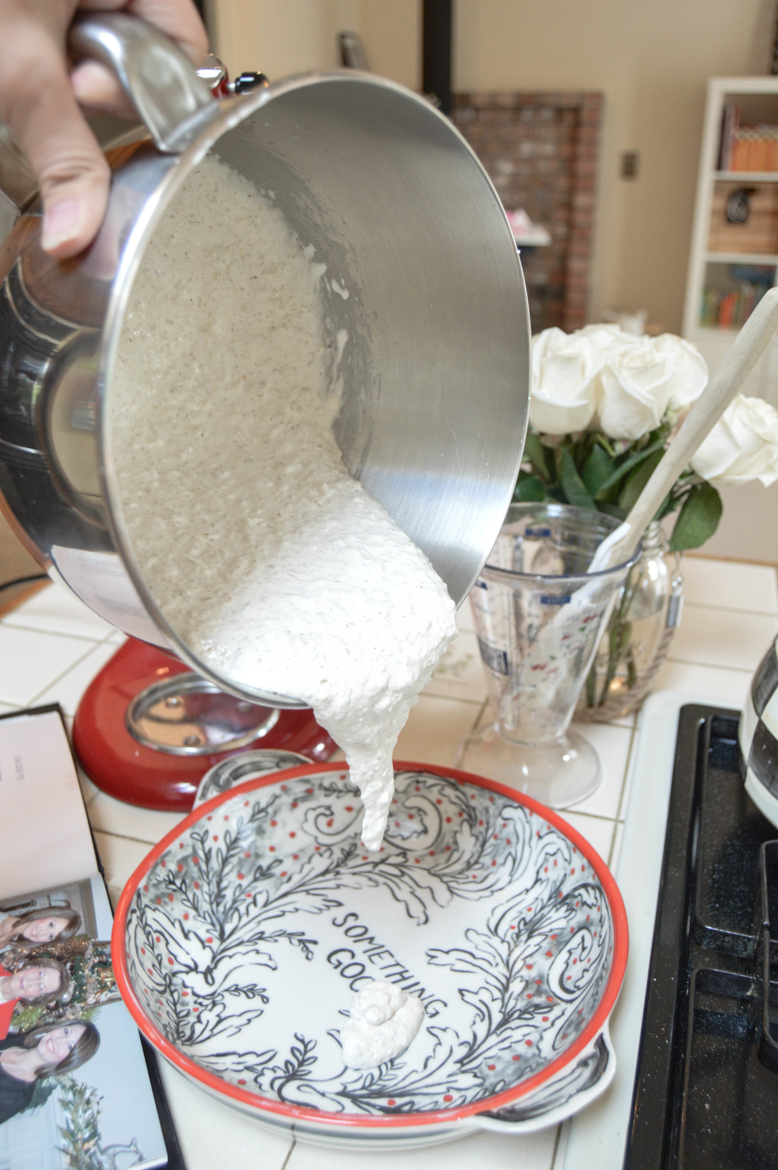 Slowly mix in sugar and vanilla. Beat well. Gently fold in cracker/nut mixture. Pour into well-greased pie dish