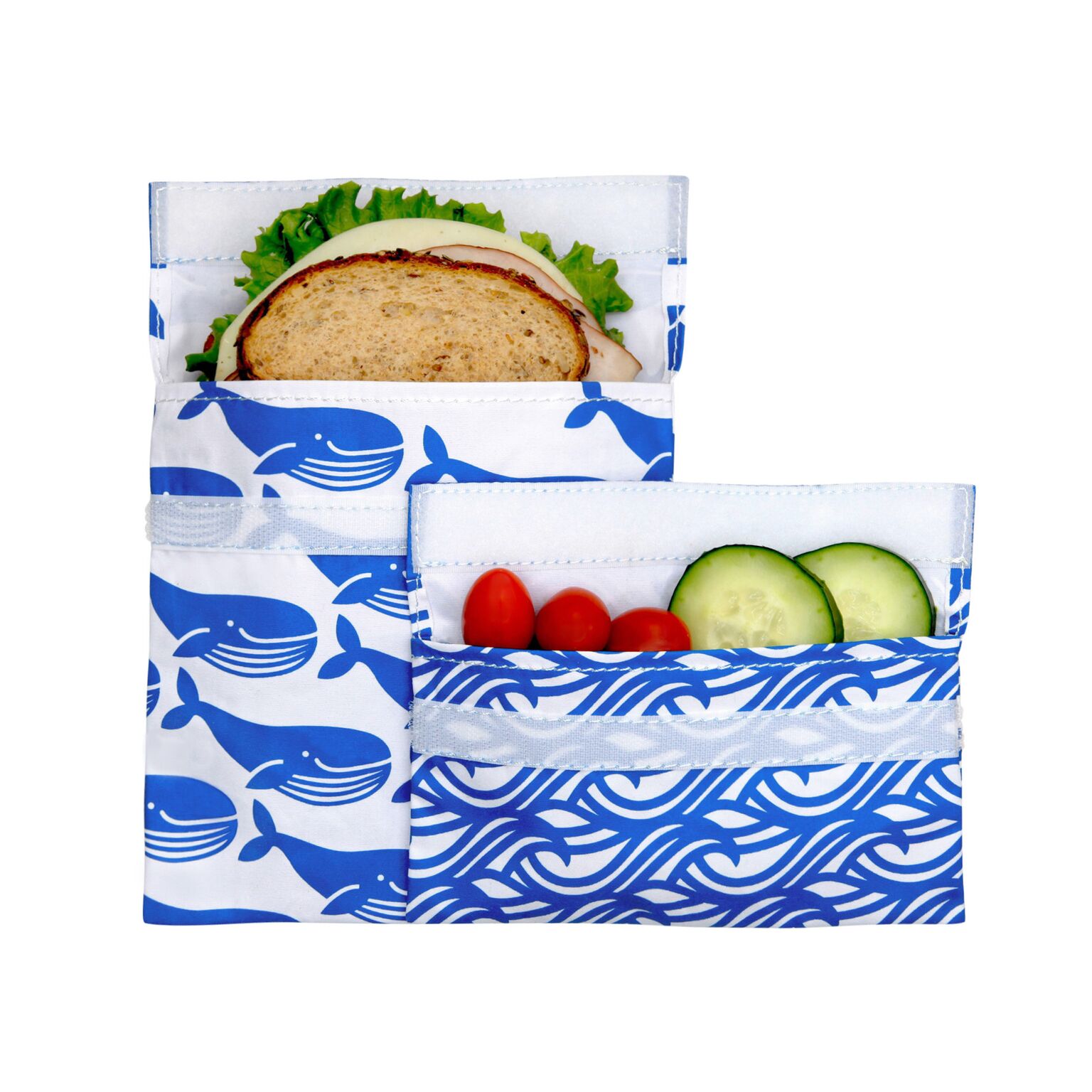 Lunchskins Reusable BLUE WHALE 2-Pack Bag Set (Sandwich + Snack bag)