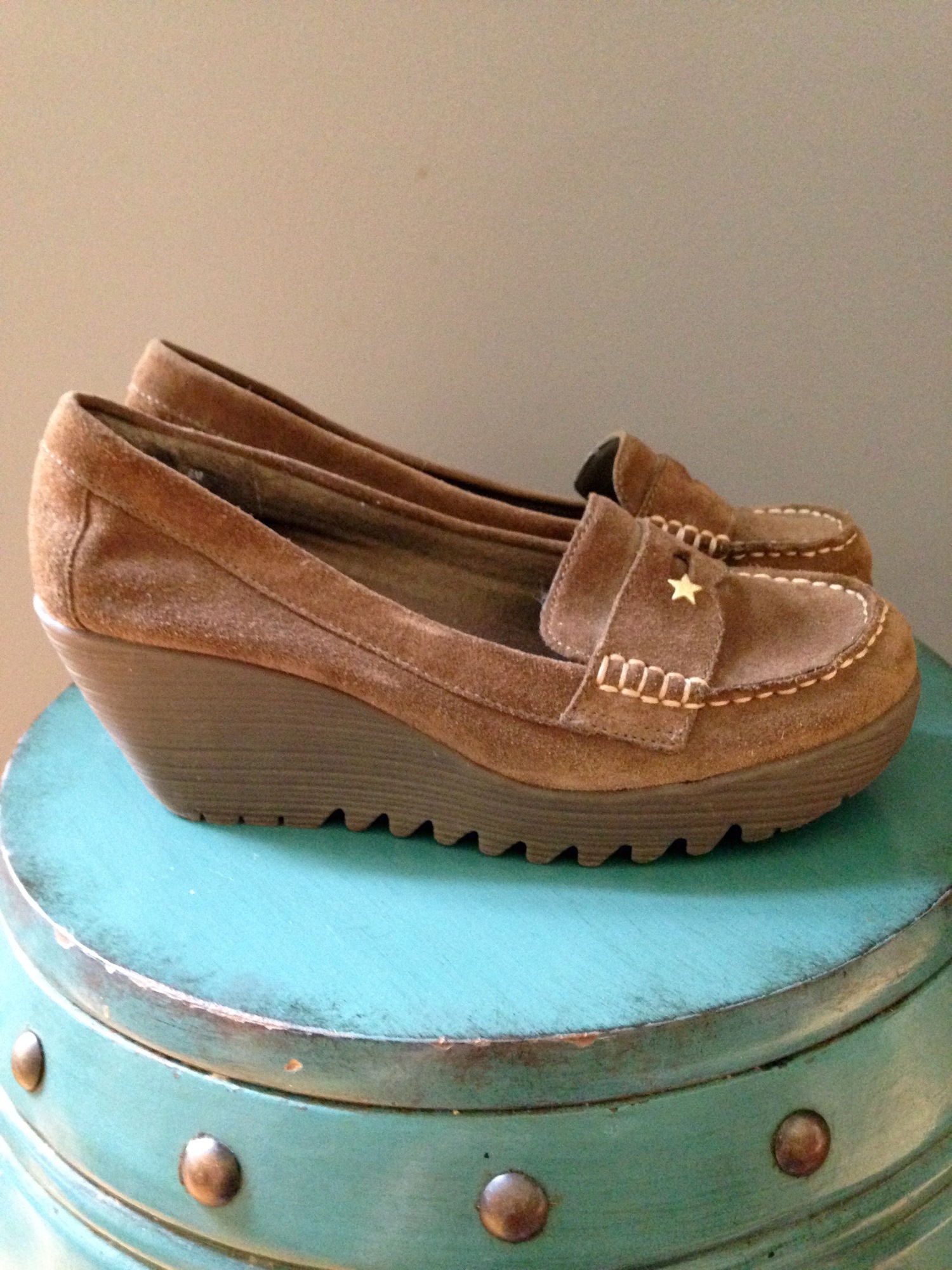 green stitched suede loafers $26 - shoes - bright lights big pretty