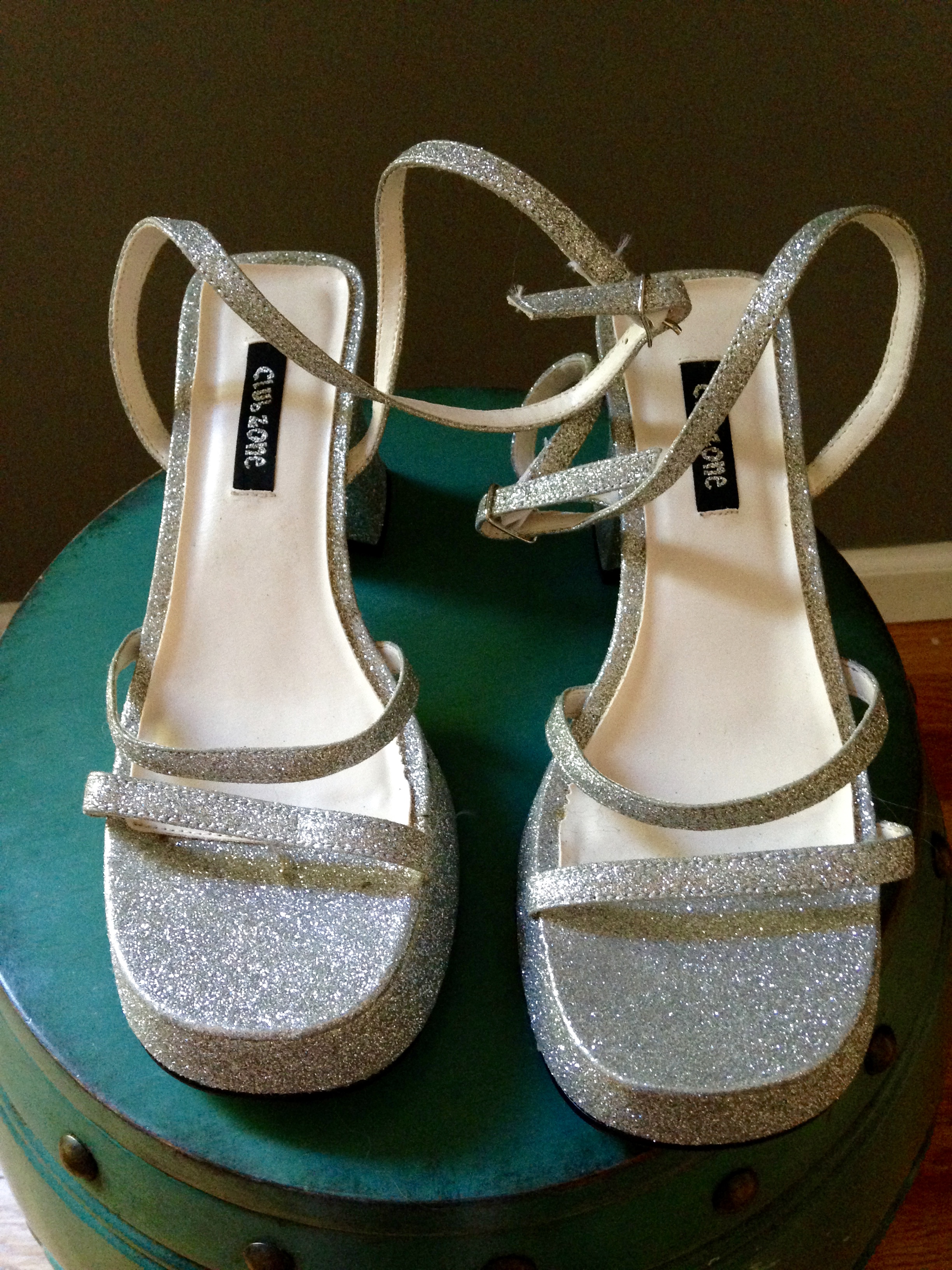 silver sparkly chunky heels