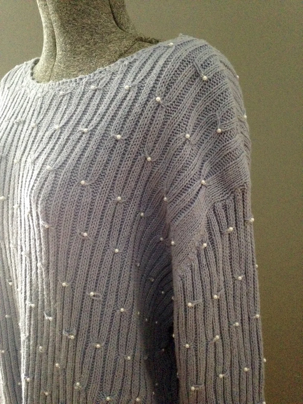 vintage tunic-length lavender knit sweater with pearls and beads