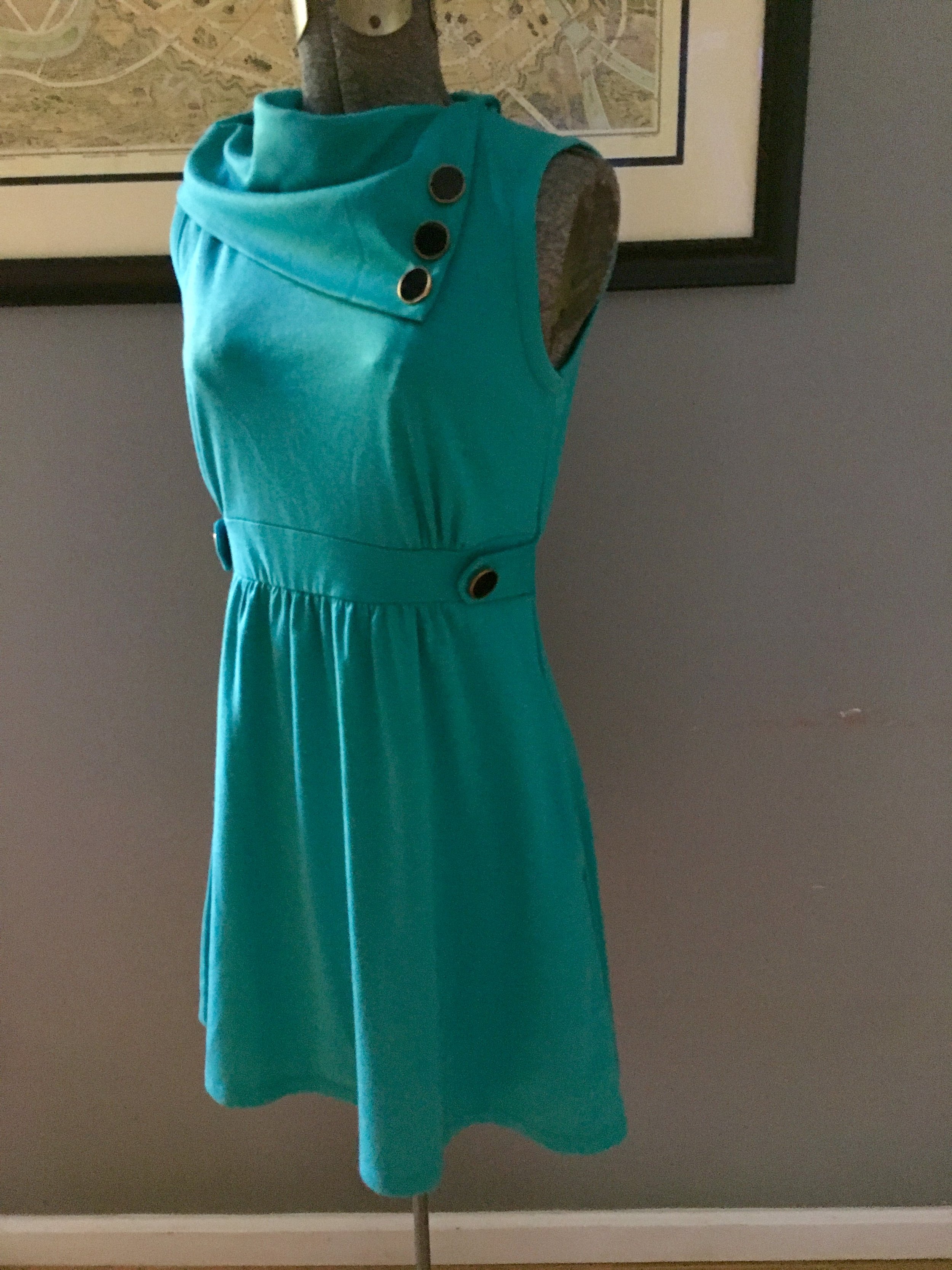 vintage buttoned cowl-neck sleeveless teal dress $87 - dresses - bright ...