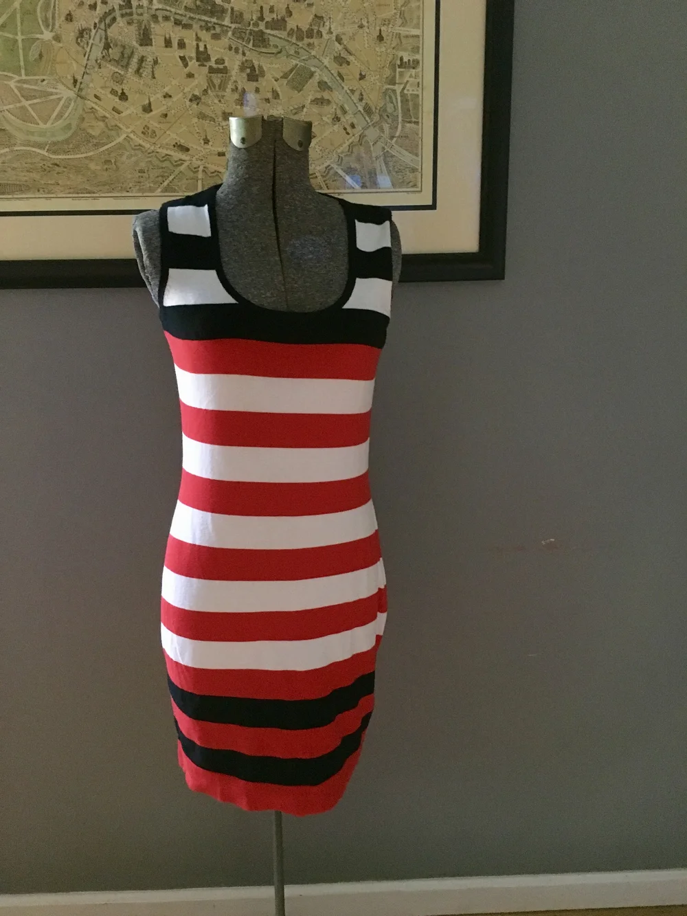 calvin klein black and red dress Paillettes Bicolor Stripes Dress