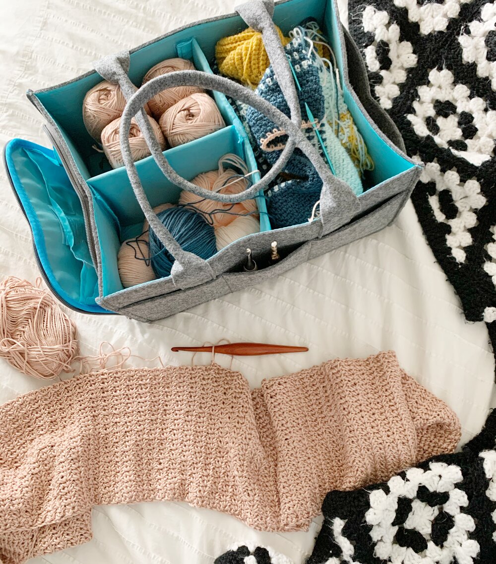 Stitch Happy Yarn Caddy - Storage Basket for Knitting and Crochet