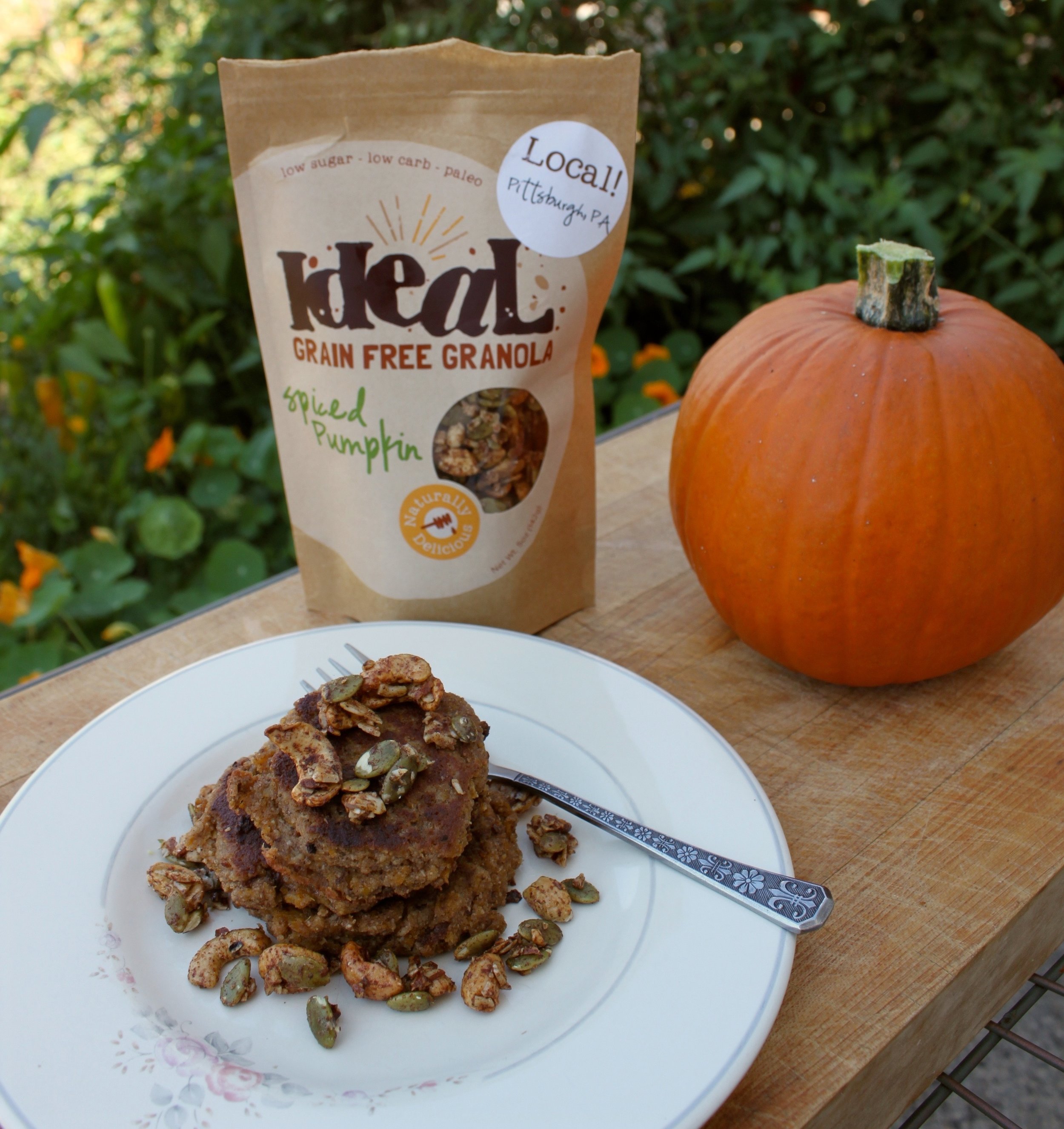 Coconut Flour Pumpkin Pancakes with Ideal Grain Free Granola