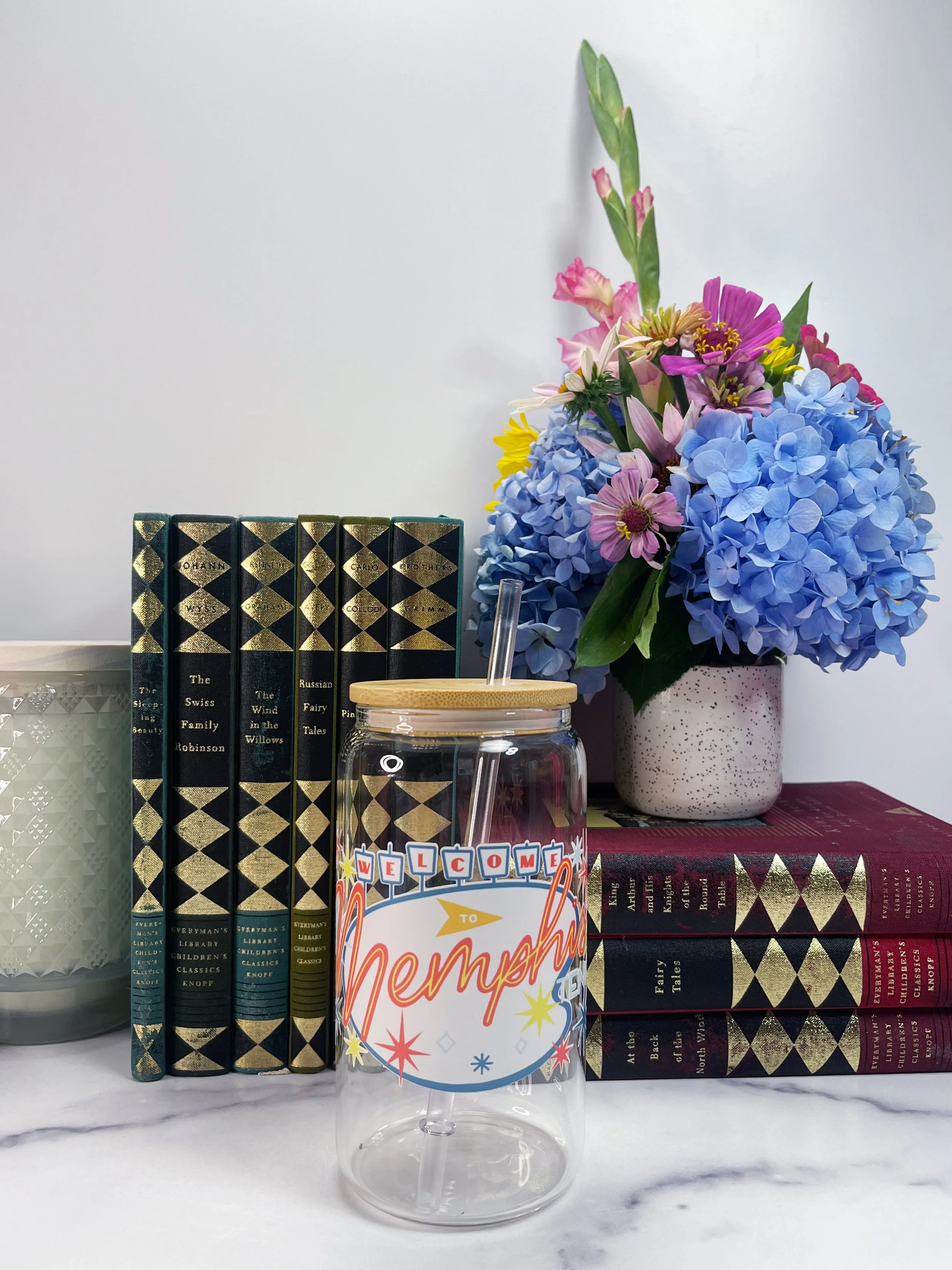 Welcome to Memphis Glass w/ bamboo lid and straw