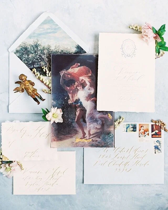 Paper is magic ✨. As seen on @Wedluxe &mdash;
Design + Planning: @avecmoieventsanddesign 
Photography: @kaitybrawley 
Floral: @tomtrovatoeventfloraldesign @samanthacaitlin 
Paper: @kelseymaliecalligraphy 
Rental: @trinityspecialeventrentals 
Beauty: @jlc_salon_spa_wedding 
Linen: @latavolalinen 
Cake: @sweetified.cakes 
Dress: @carolhannahbridal
Tux: @theblacktux 
Strings: @jadestrings
Venue: @talis_parkgc

#weddinginvites #wedding #calligrapher #weddingcalligrapher #fineartwedding #engaged #risingtidesociety #pointedpen #pointedpencalligraphy #wedding #weddinginvitation #fineart #bride #moderncalligraphy #flourishforum #pursuepretty #weddinginspo #wip #floridawedding #floridabride #painting